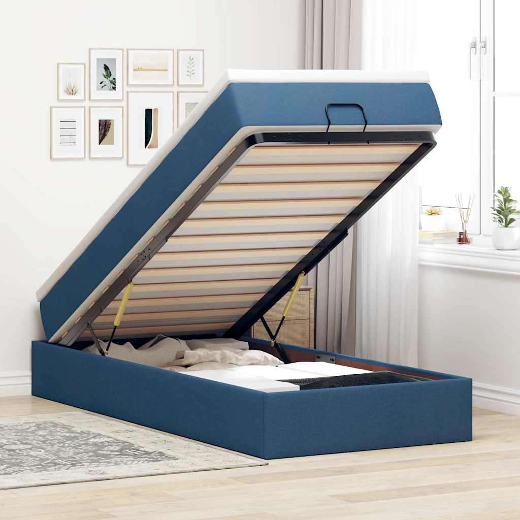 Otomanski okvir kreveta s madraca plavi 90x190cm od tkanine