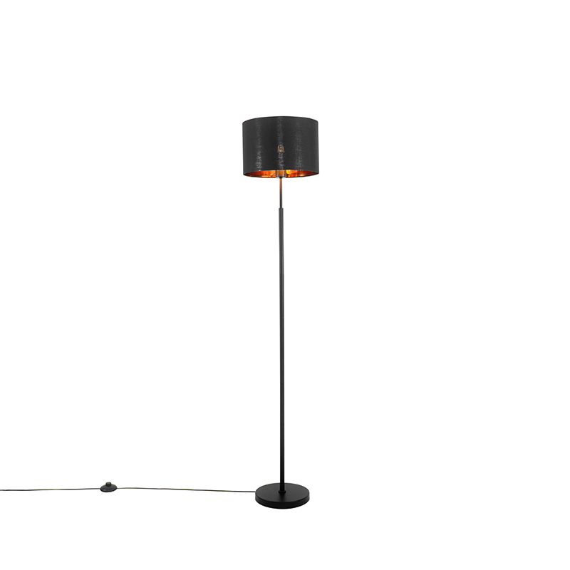 Moderna podna lampa crna sa zlatom okrugla - VT