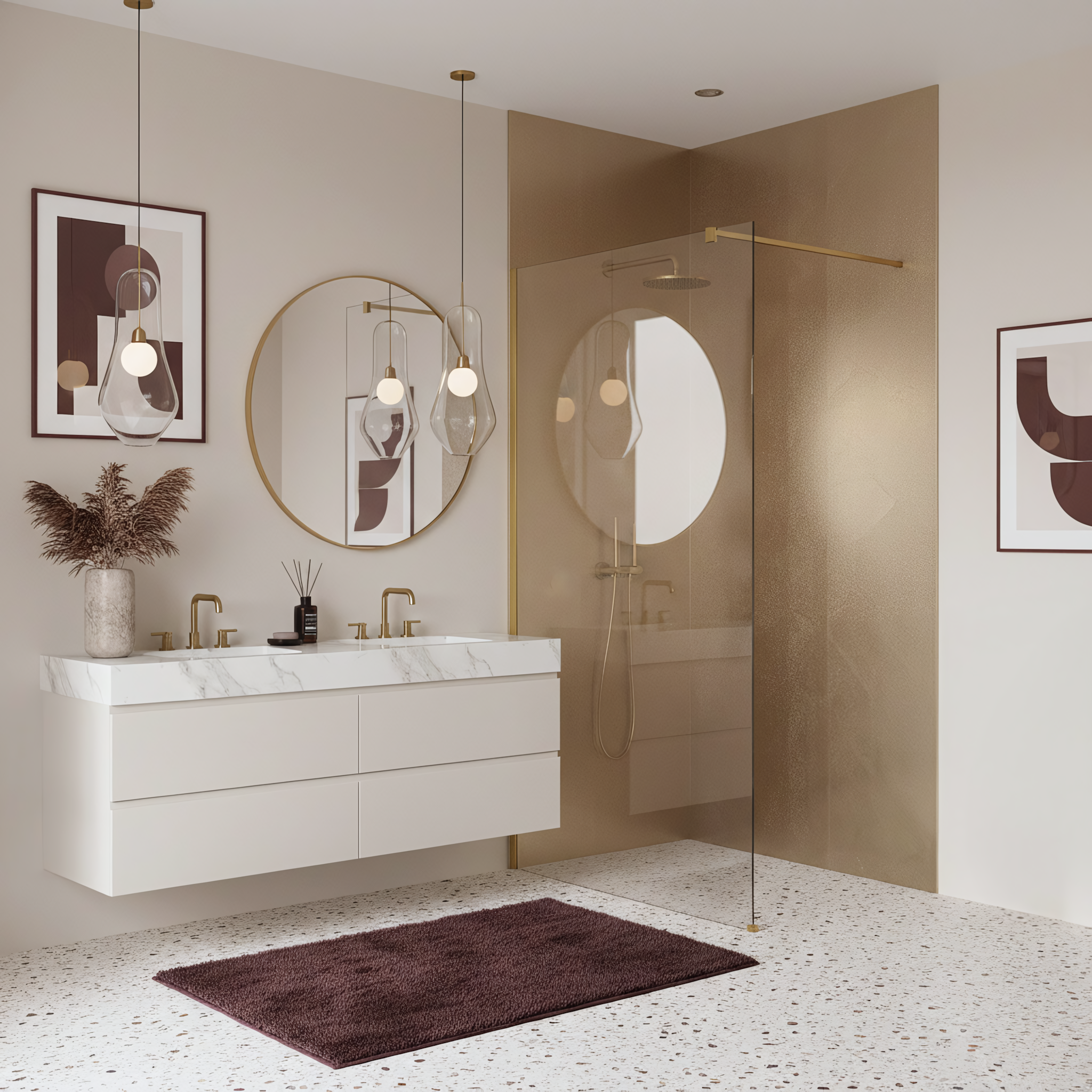 Tuš zaslon Rea Flexi Transparent / Brush Gold 90