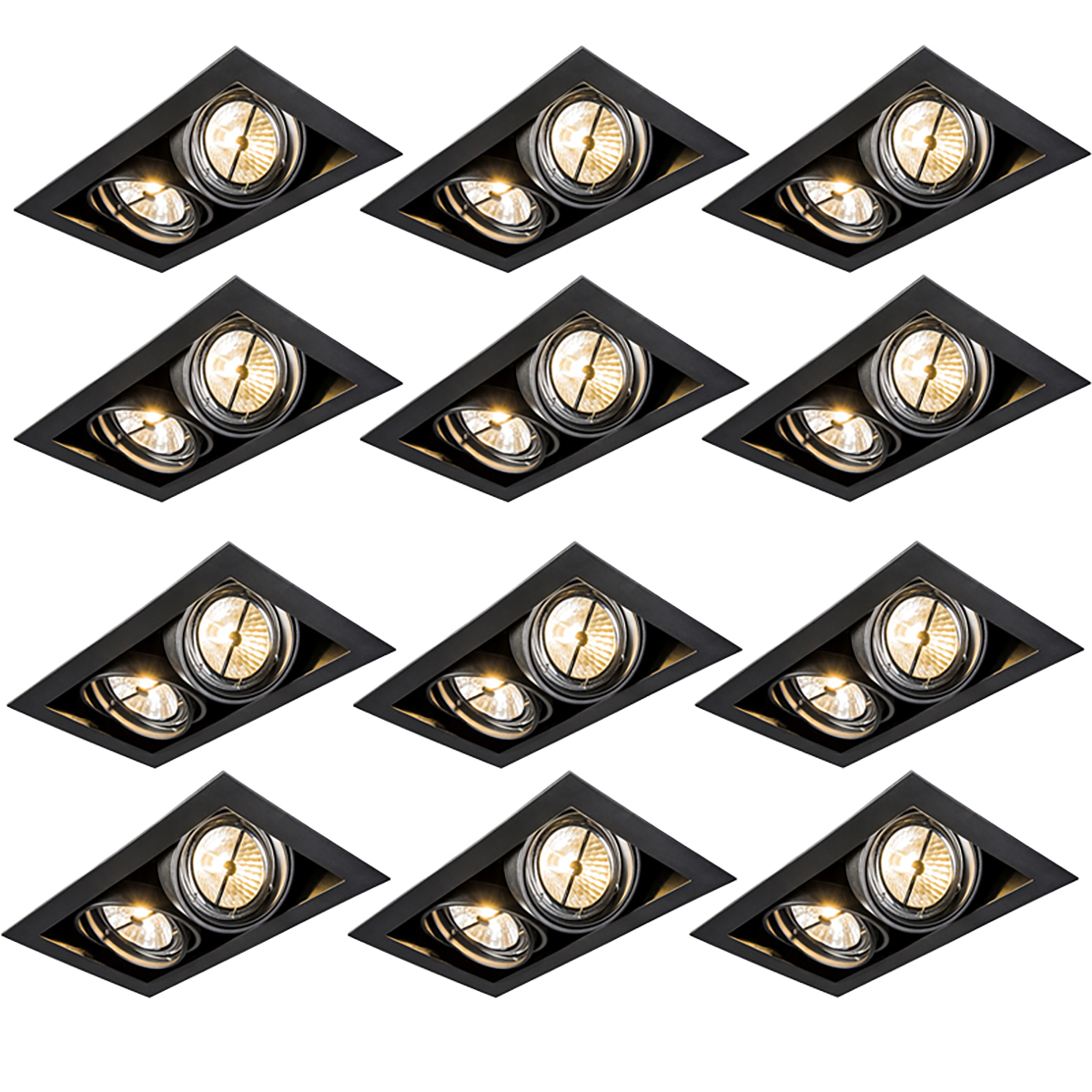 Set od 12 ugrađenih reflektora crni AR111 podesiv 2-svjetla - Oneon