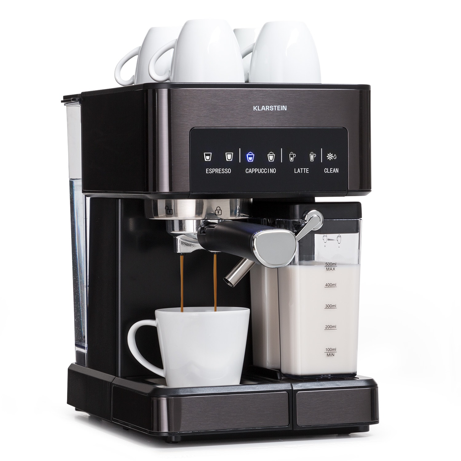 Klarstein Arabica Comfort, aparat za espresso, 1350W, 20 bara, 1,8 l, upravljačka površina osjetljiva na dodir