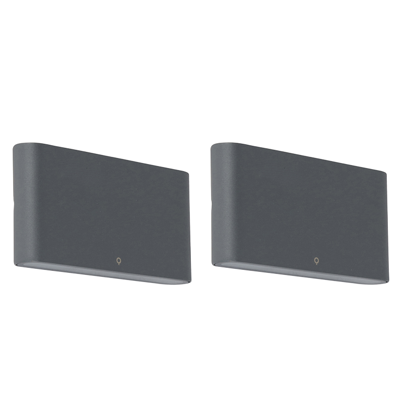 Set od 2 vanjske zidne svjetiljke tamno sive 17,5 cm uključujući LED - Batt