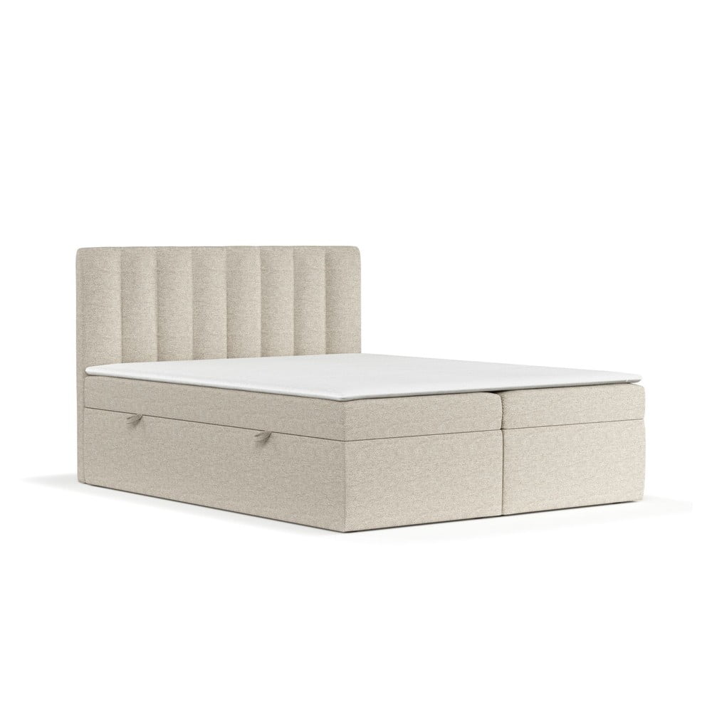 Bež boxspring krevet s prostorom za pohranu 160x200 cm Novento – Maison de Rêve