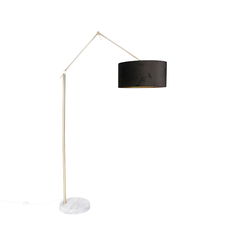 Moderna podna lampa zlatni baršunasti abažur crna 50 cm - Editor