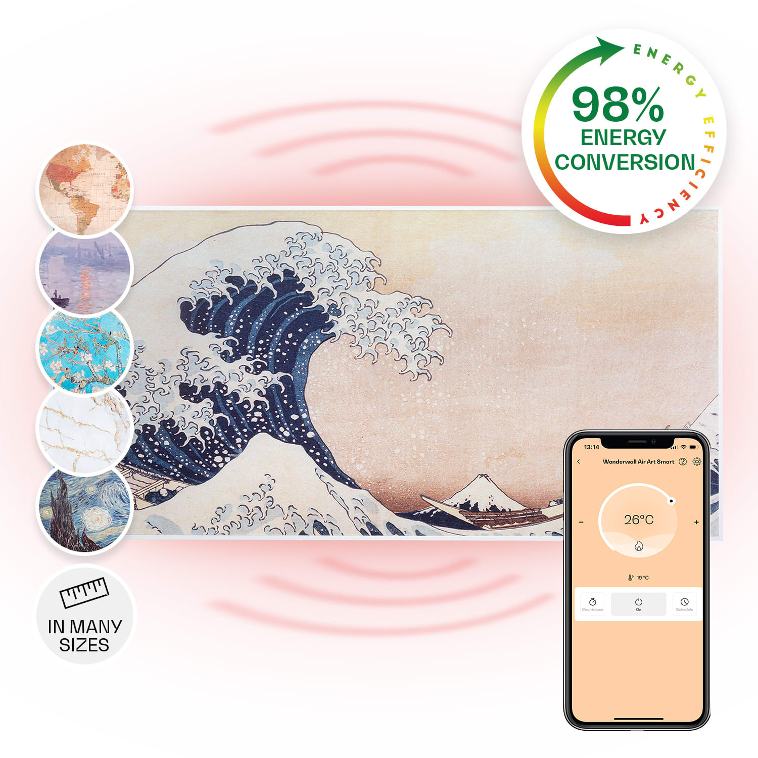 Klarstein Wonderwall Air Art Smart, infracrveni grijač, 120 x 60 cm, 700 W, aplikacija, valovi