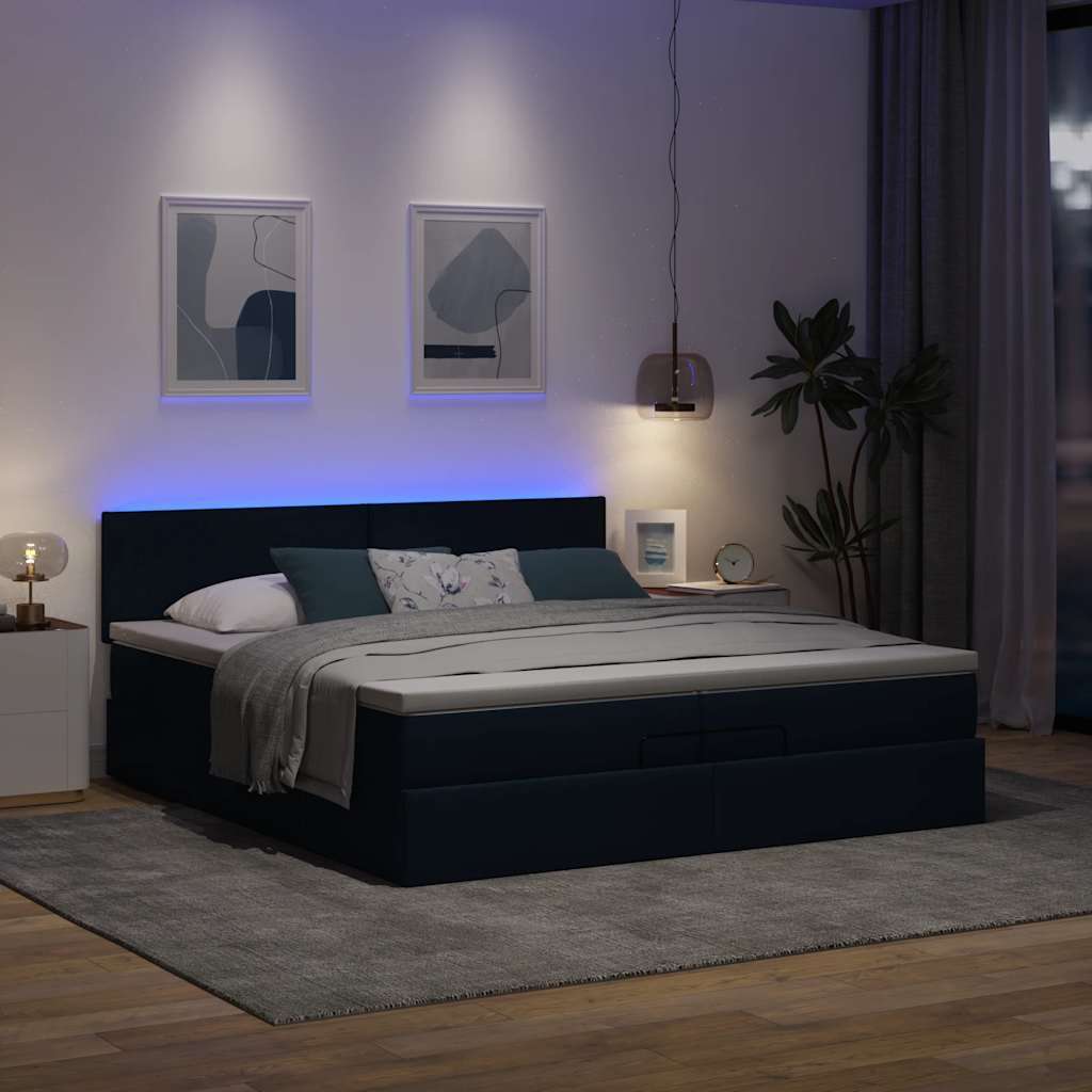 Otomanski okvir kreveta s madracima plavi 200x200cm tkanine