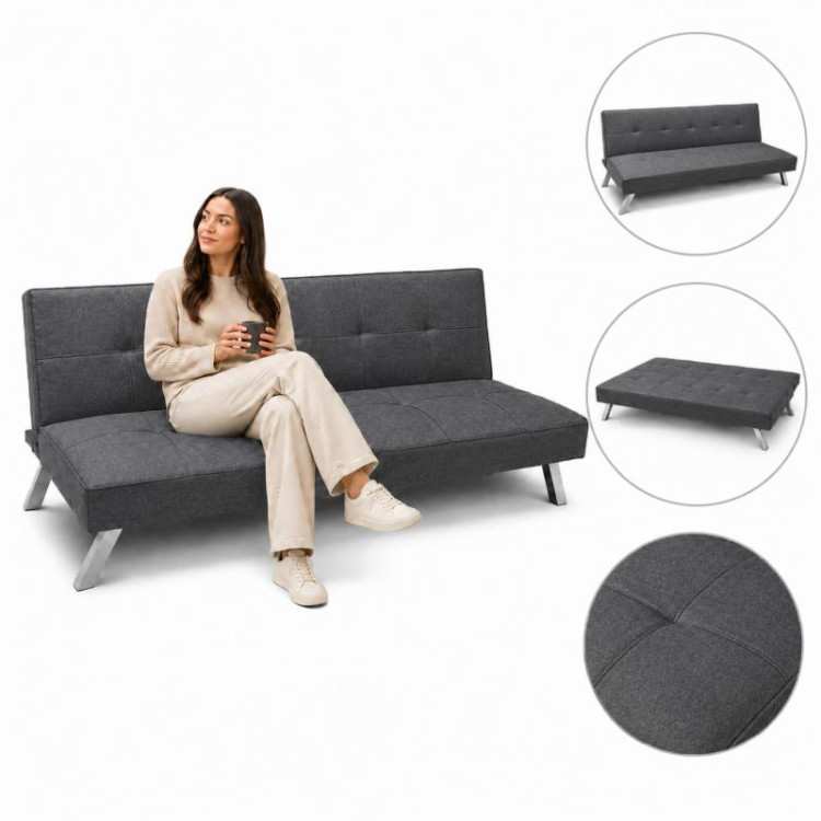 Tamno siva sofa s 3 sjedišta i funkcijom spavanja