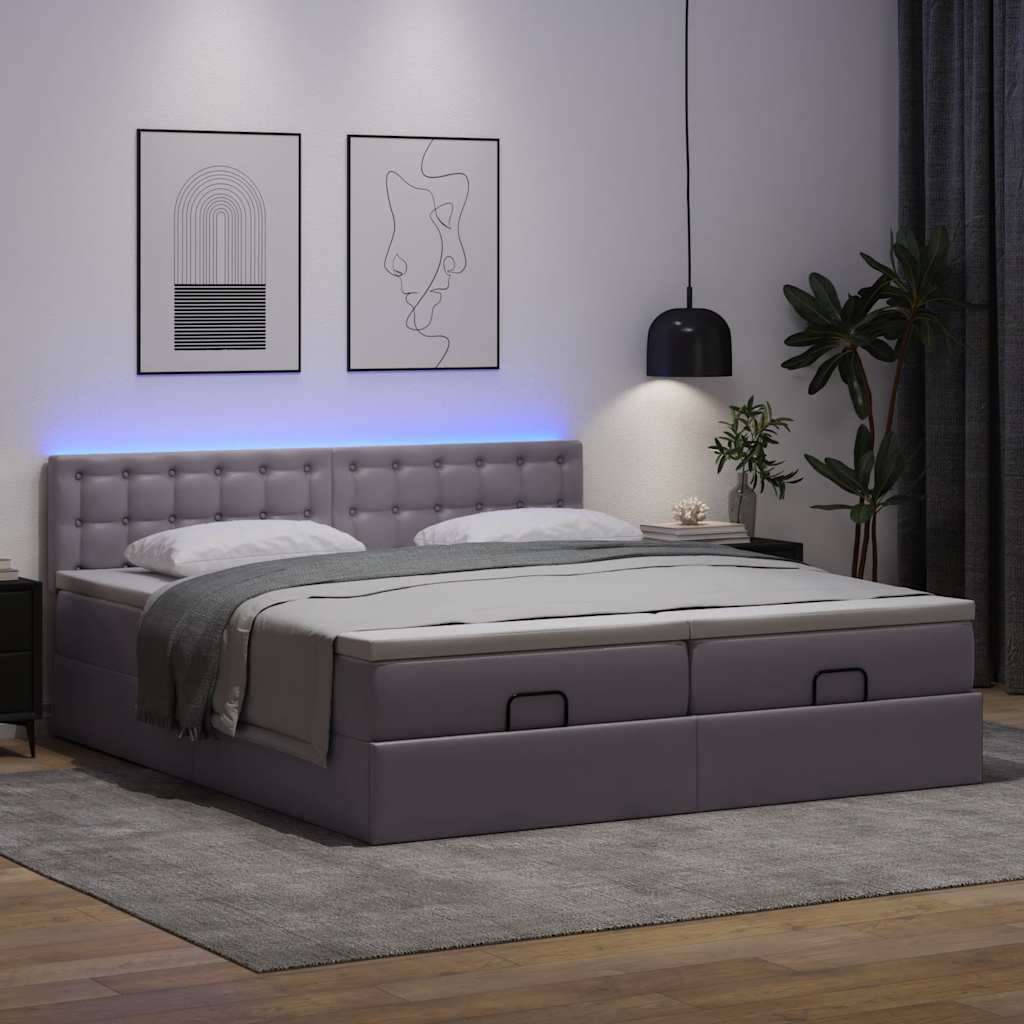 Otomanski okvir kreveta s madracima sivi 180x200cm umjetna koža
