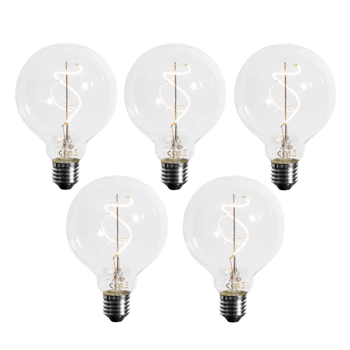 Set od 5 E27 Prigušiva LED spiralna žarulja s filamentom G95 4W 270lm 2700K