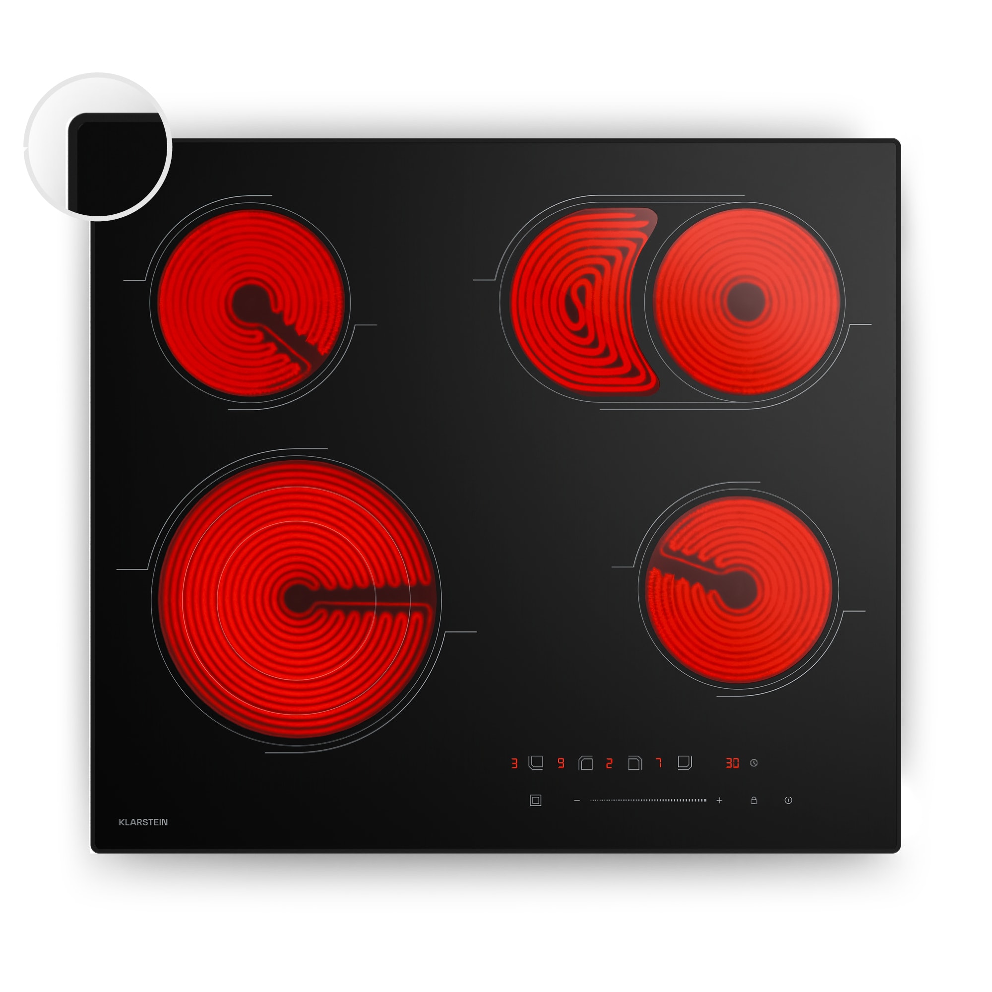 Klarstein Staklokeramička ploča za kuhanje Velaire, elegantna, minimalistička, snažna, 4 zone za kuhanje, 6700 W, 60 cm