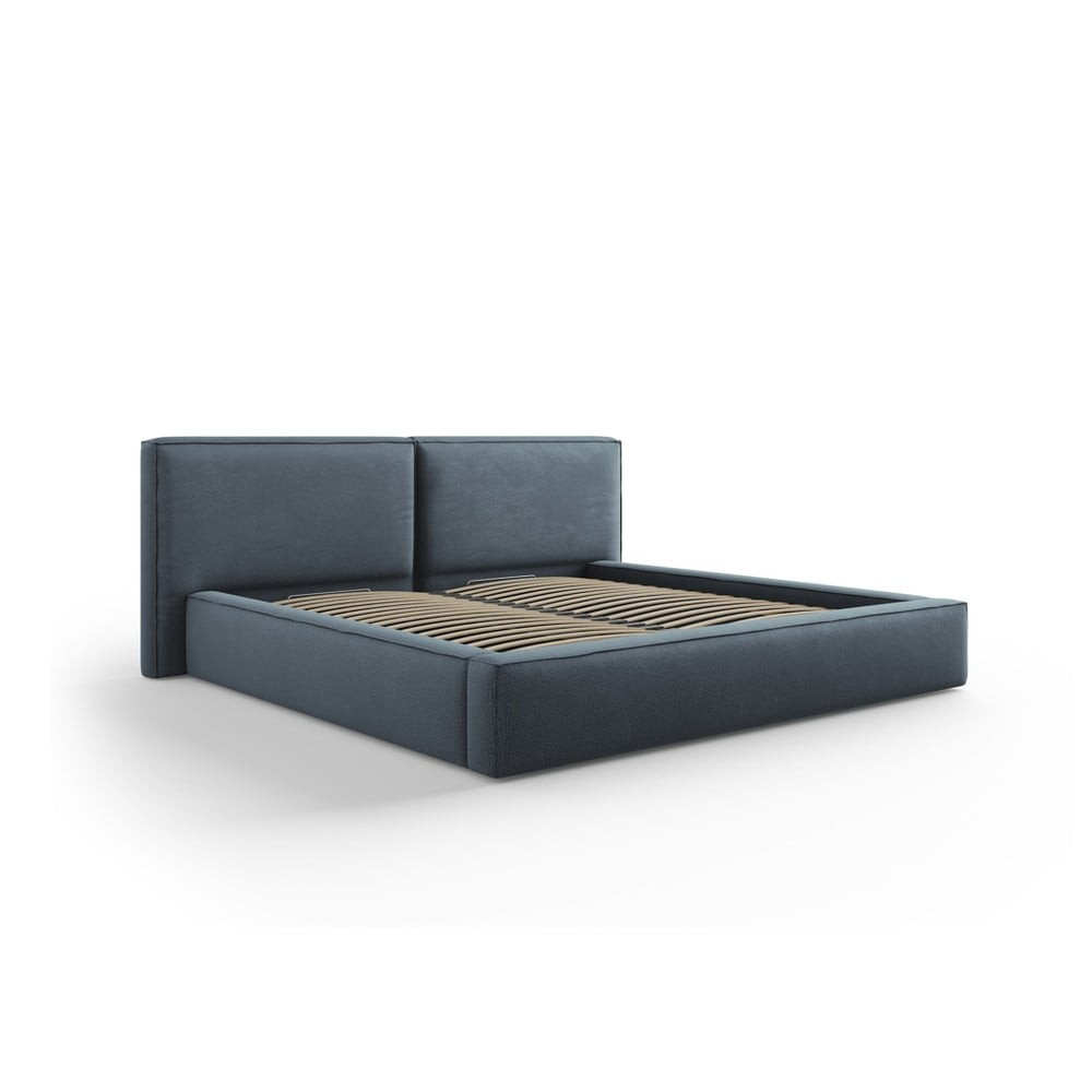 Tamno plavi tapecirani bračni krevet s prostorom za pohranu s podnicom 140x200 cm Arendal – Cosmopolitan Design