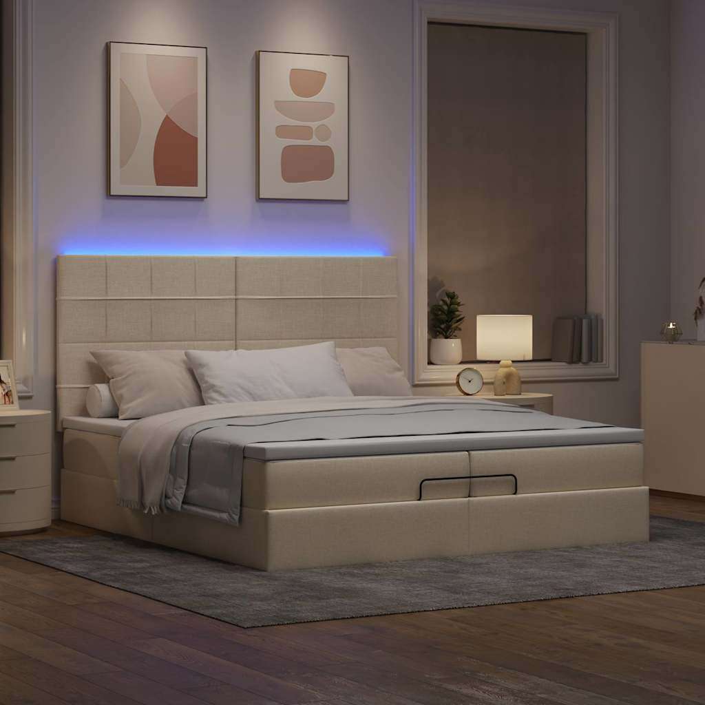 Otomanski okvir kreveta s madracima krem 200x200cm od tkanine