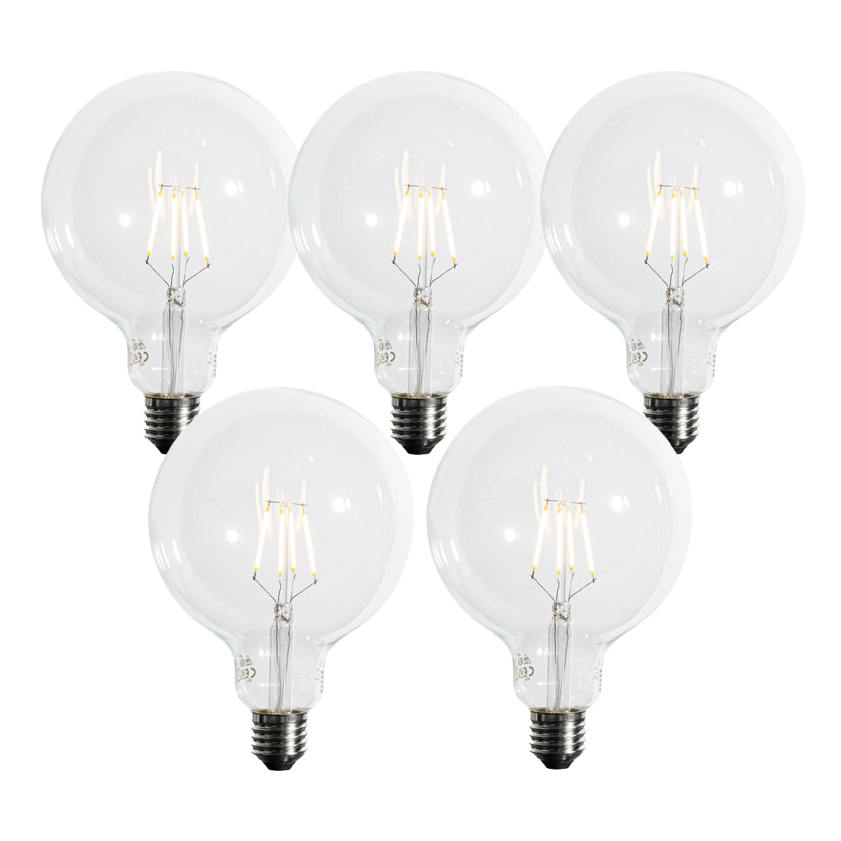 Set od 5 E27 LED žarulja sa spiralnim vlaknom G125 4W 450 lm 2700K s mogućnošću prigušivanja u 3 koraka