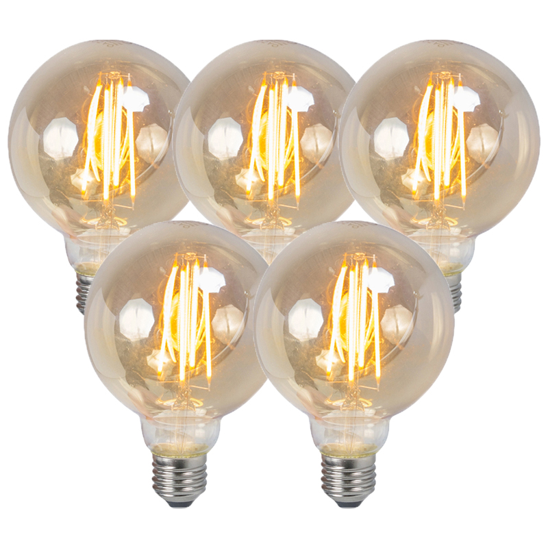 Set od 5 E27 prigušivih LED žarulja s filamentom i dimnim staklom 5W 450lm 2200K