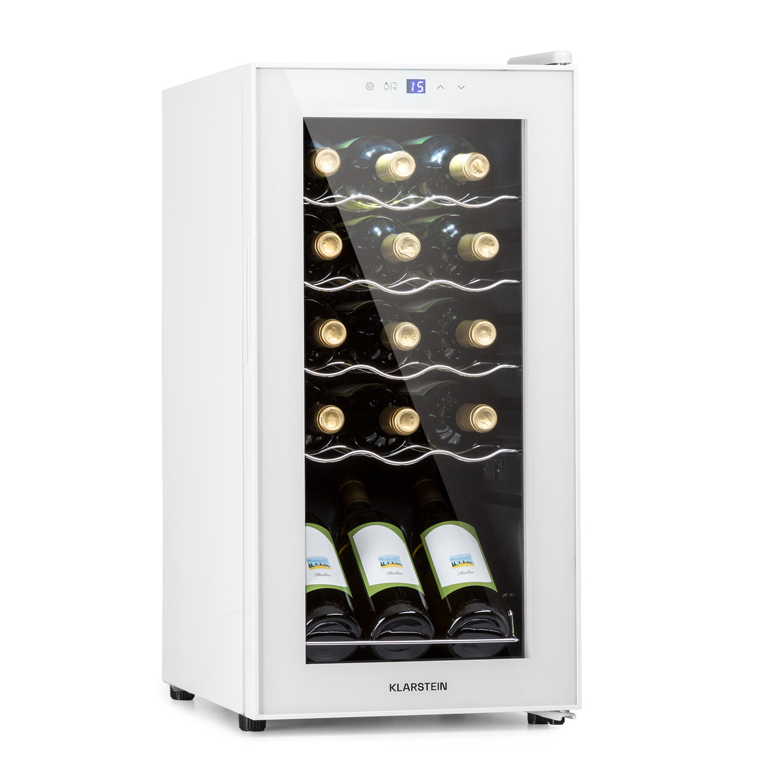 Klarstein Shiraz 15 Slim Uno, hladnjak za vino, 44 L, touch screen, 135 W, 5 – 18 °C, crna