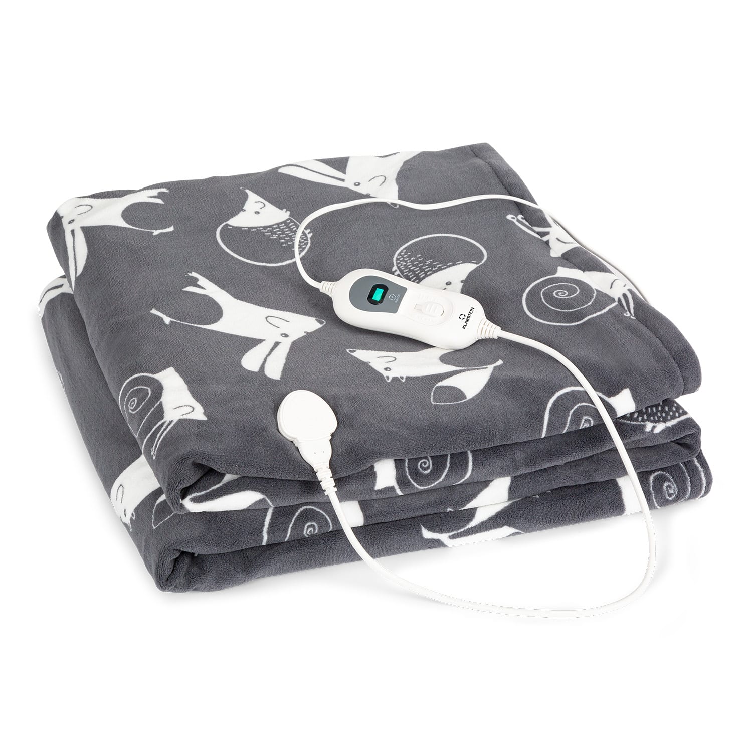 Klarstein Dr. Watson XXL, električna grijaća deka, 120 W, 200 x 180 cm, koraljno runo, antracit, životinje