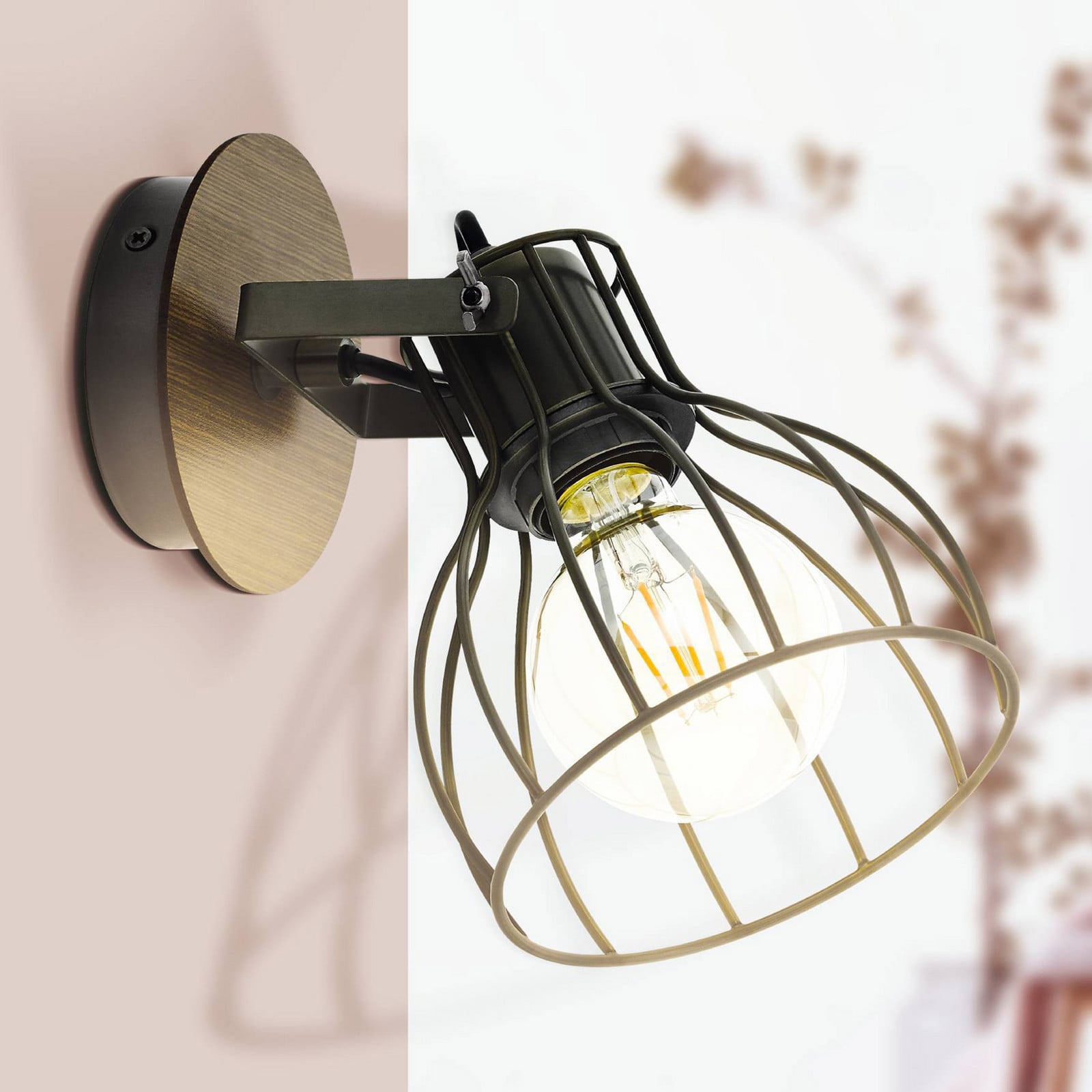 Sambatello zidna lampa, jedna žarulja, smeđa/srebrna