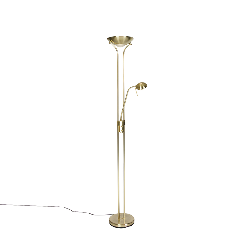 Moderna podna lampa mesing s lampom za čitanje uključujući LED Dim to Warm - Diva