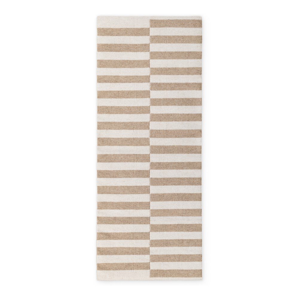Bijela/svjetlo smeđa obostrana/ručno rađena vunena staza 80x200 cm Vika – Hanse Home