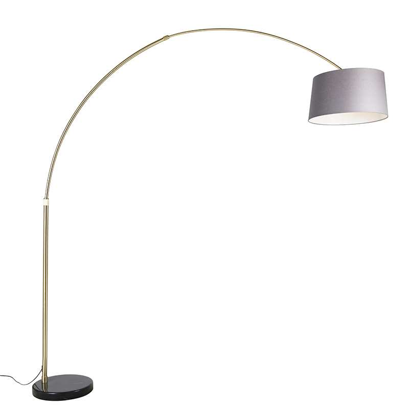 Lukovična lampa mesing s mramorom i sivom tkaninom sjenila 45 cm - XXL