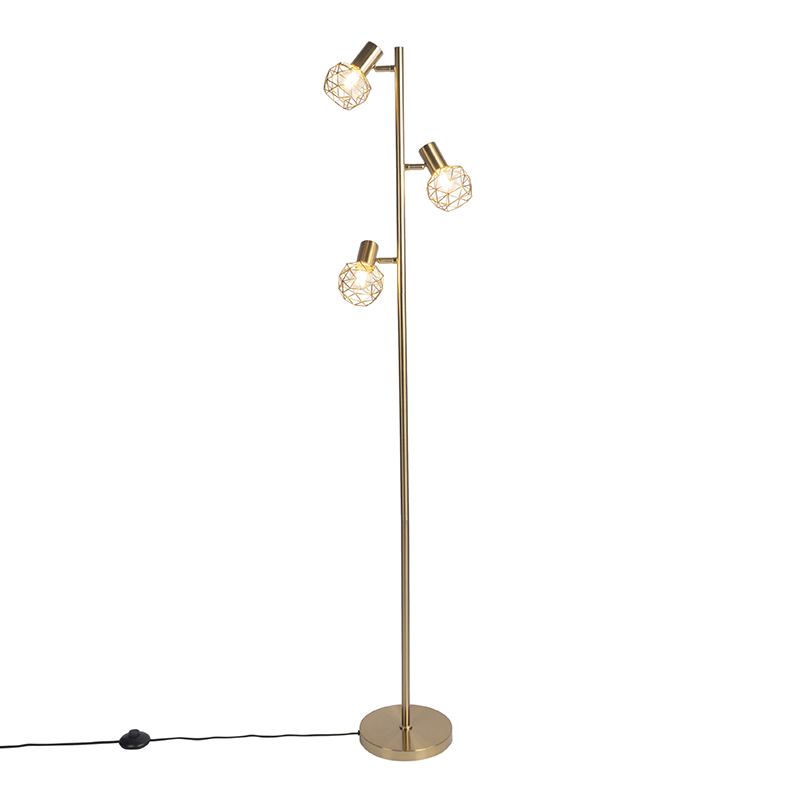 Dizajnerska podna lampa zlatna 3-svjetla podesive - Mesh