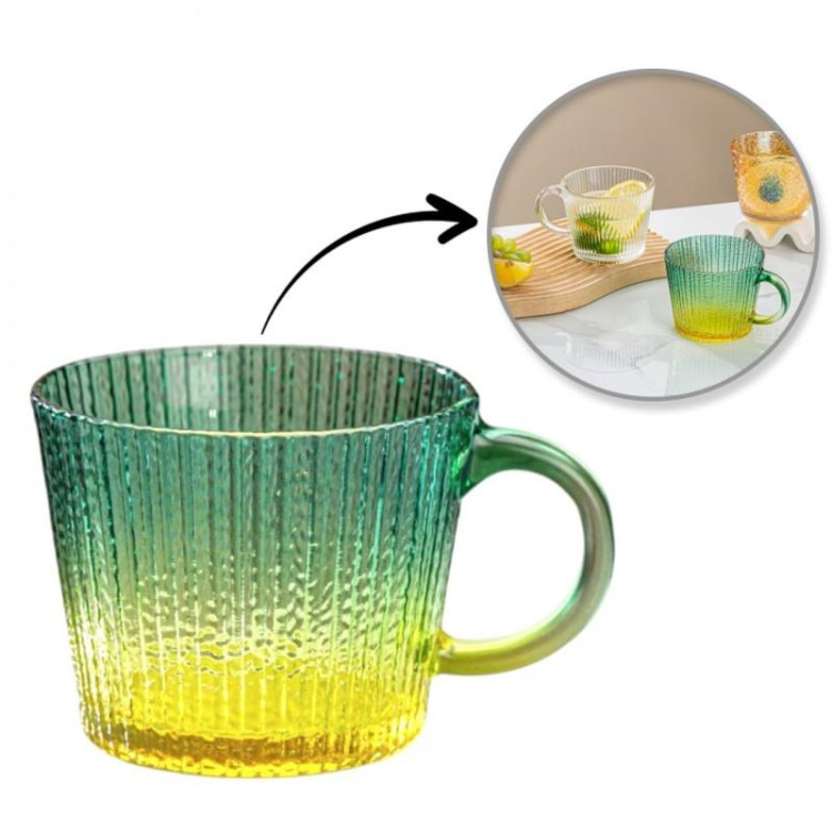 Zelena ombre šalica s rebrastim uzorkom i ručkom - 380 ml