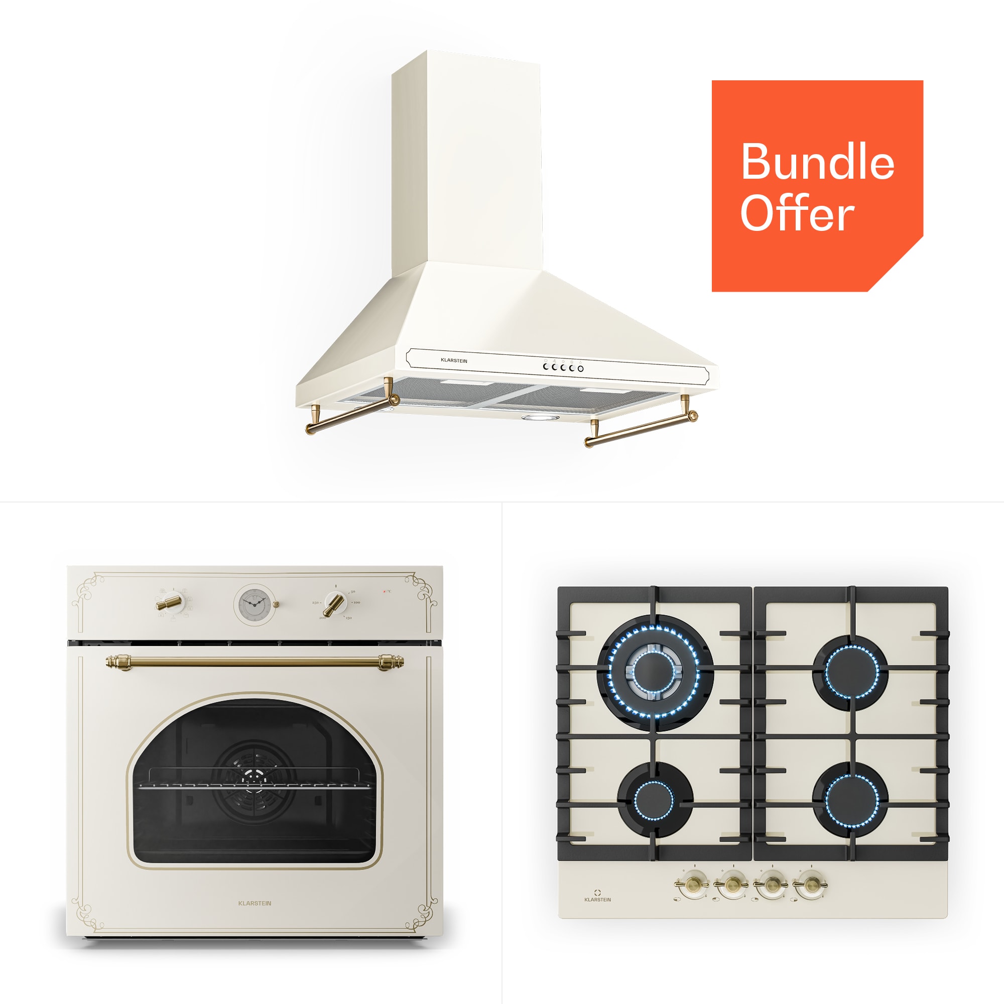 Klarstein Victoria 60 Triple Set plin, Plinsko kuhalo, Pećnica, Napa za kuhanje