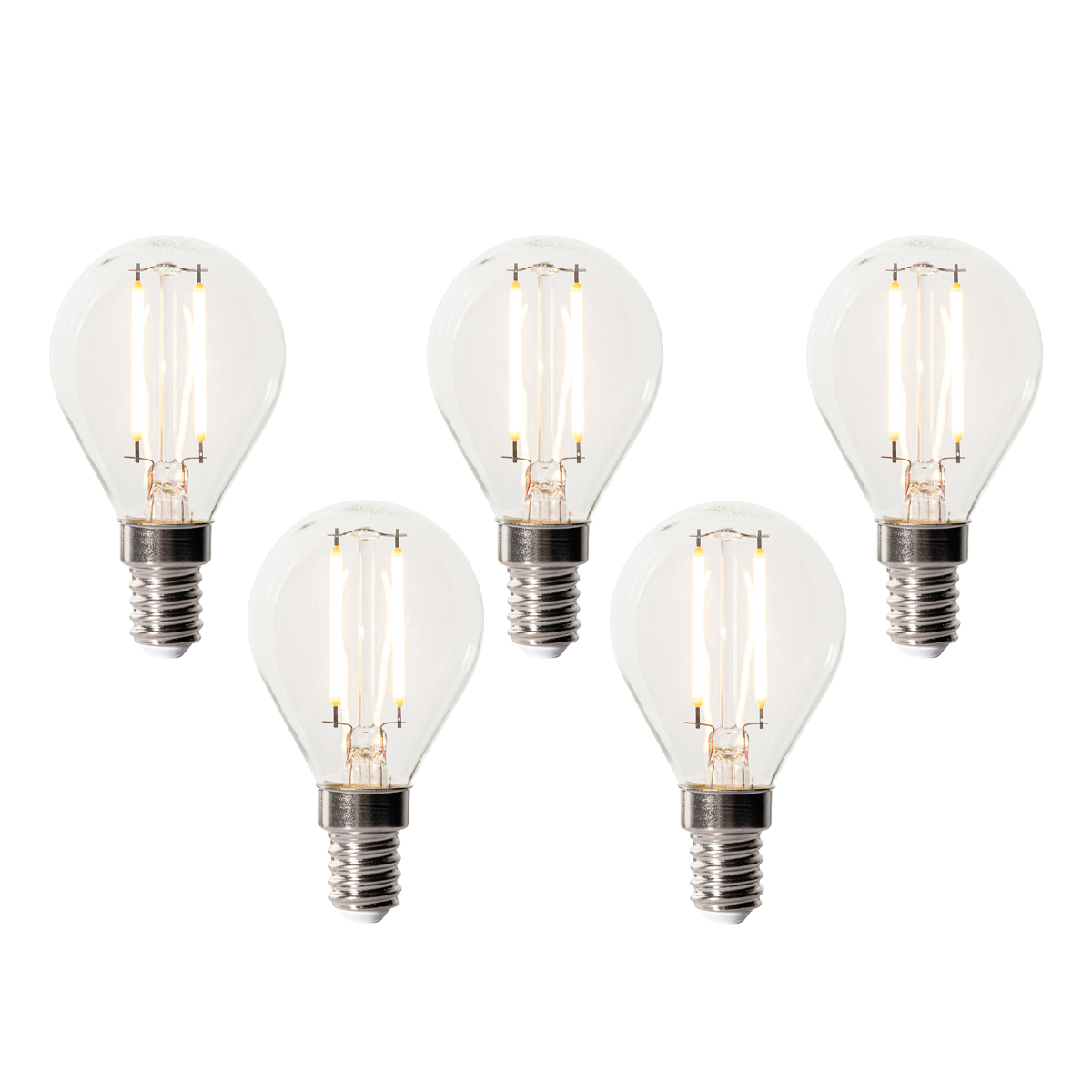 Set od 5 E14 prigušivih LED žarulja P45 prozirno staklo 3W 250 lm 2200K