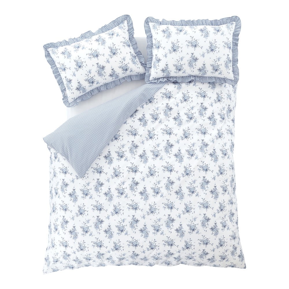 Bijela/plava posteljina za bračni krevet 200x200 cm Lucie Floral Frill – Catherine Lansfield