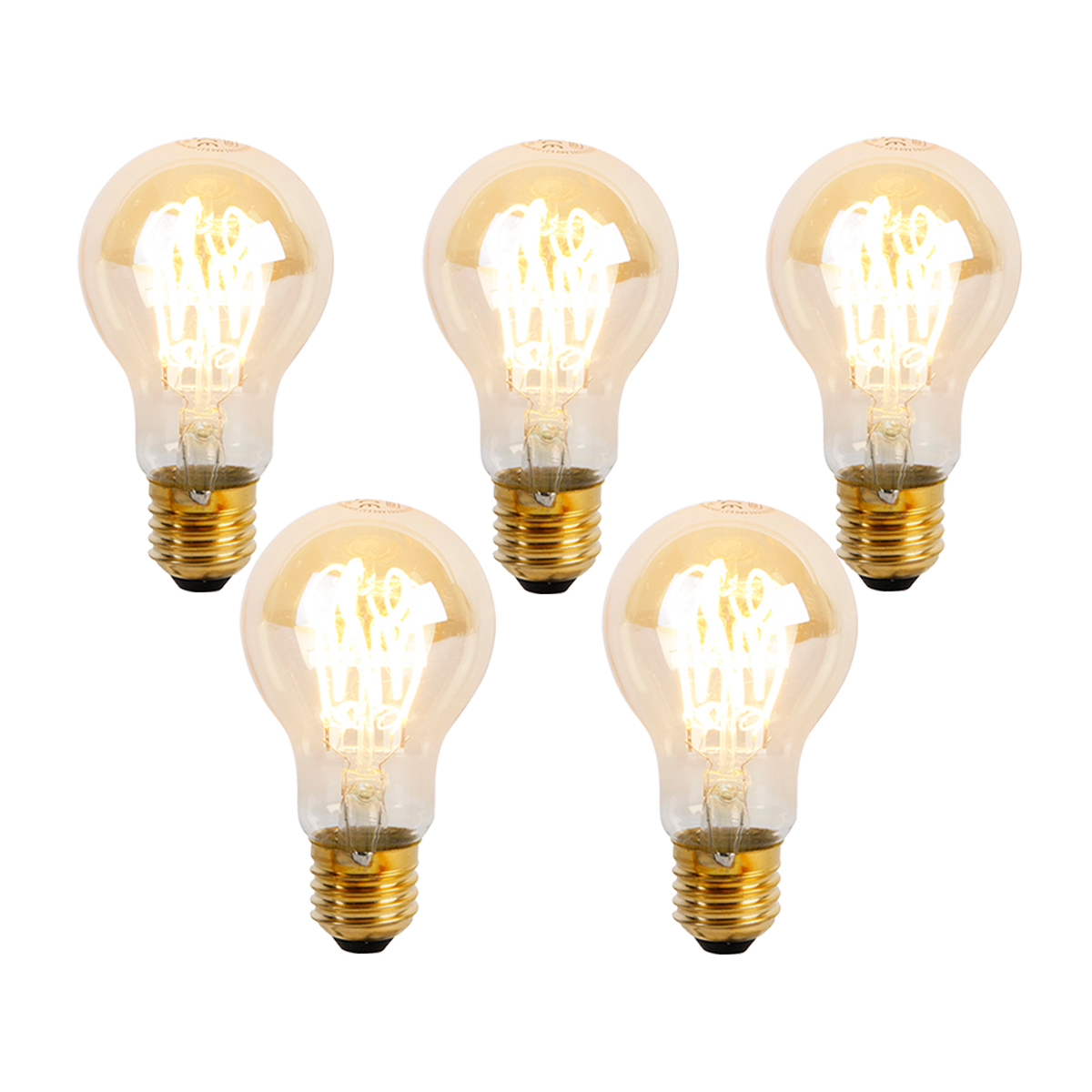 Set od 5 E27 prigušivih LED spiralnih žarulja A60 Goldline 4W 270 lm 2200K