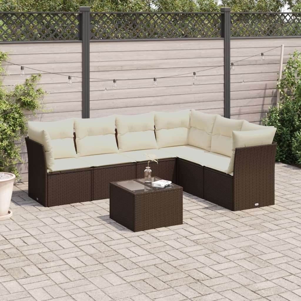 7-dijelni set vrtnih sofa od poliratana s jastucima smeđi