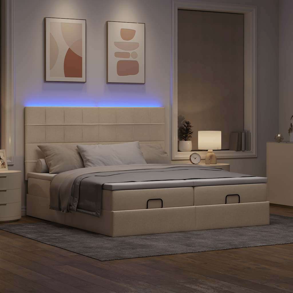 Otomanski okvir kreveta s madracima krem 180x200cm od tkanine