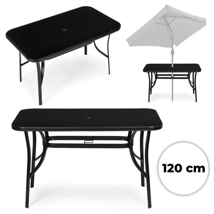 Crni vrtni stol s otvorom za suncobran - 120x70 cm
