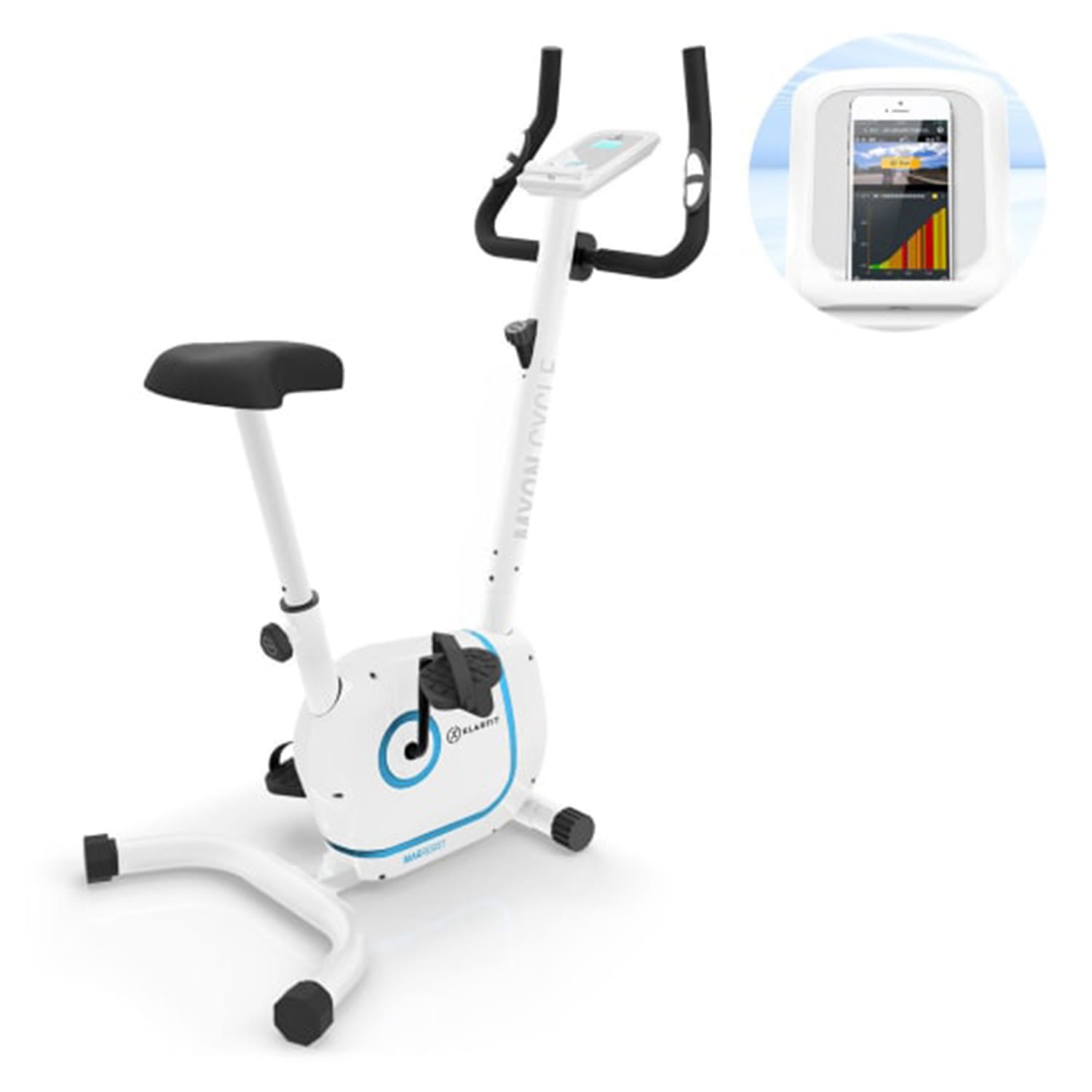 KLARFIT Myon Cycle, sobni trener, 12 kg zamašnjak, SmartCardio Studio, bijeli
