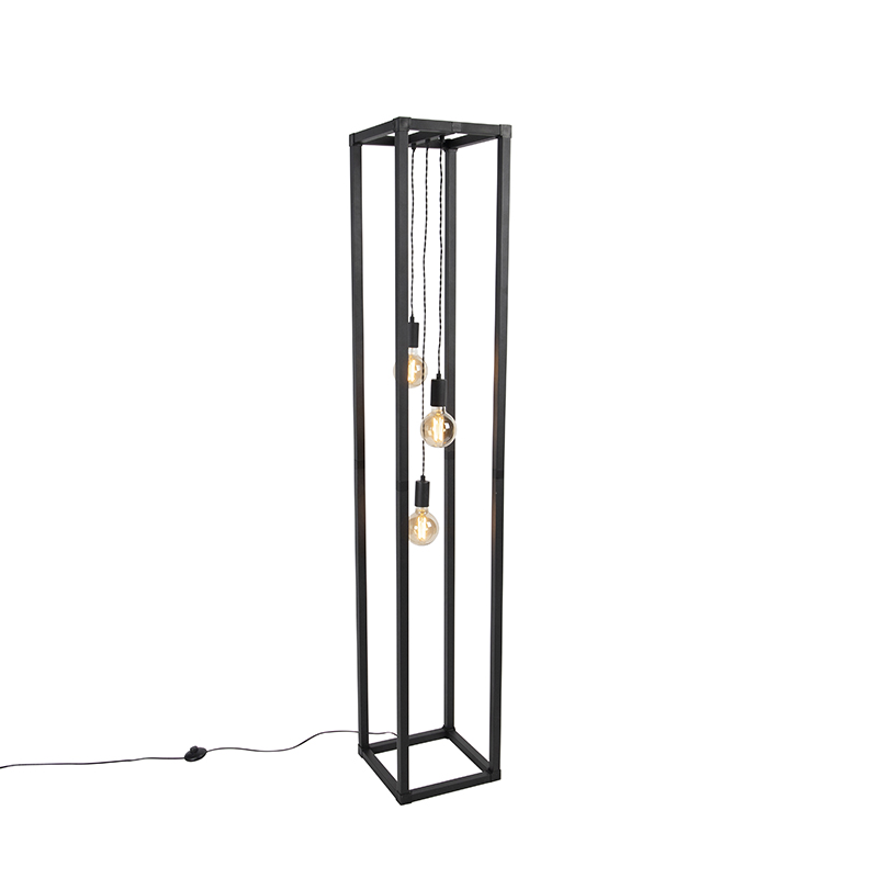 Industrijska podna lampa crna 3-svjetla - Big Cage