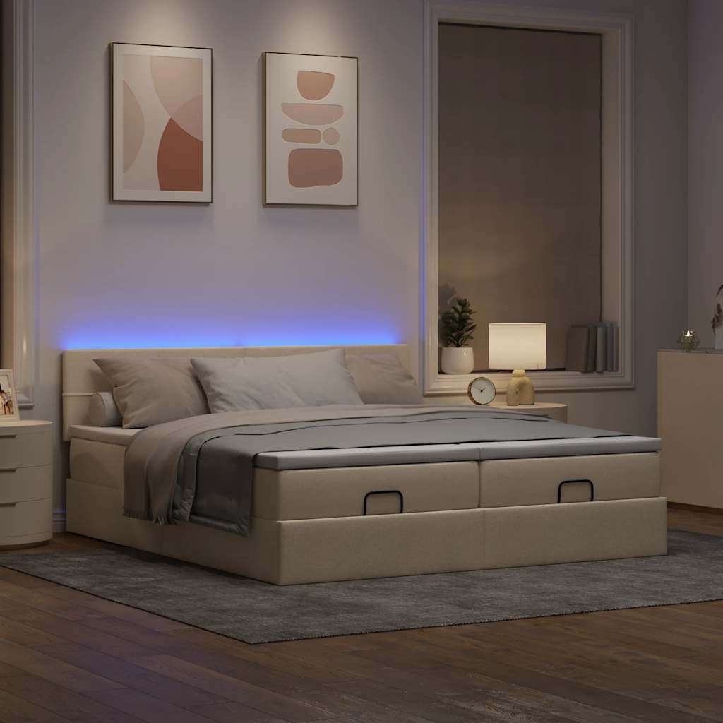 Otomanski okvir kreveta s madracima krem 180x200cm od tkanine