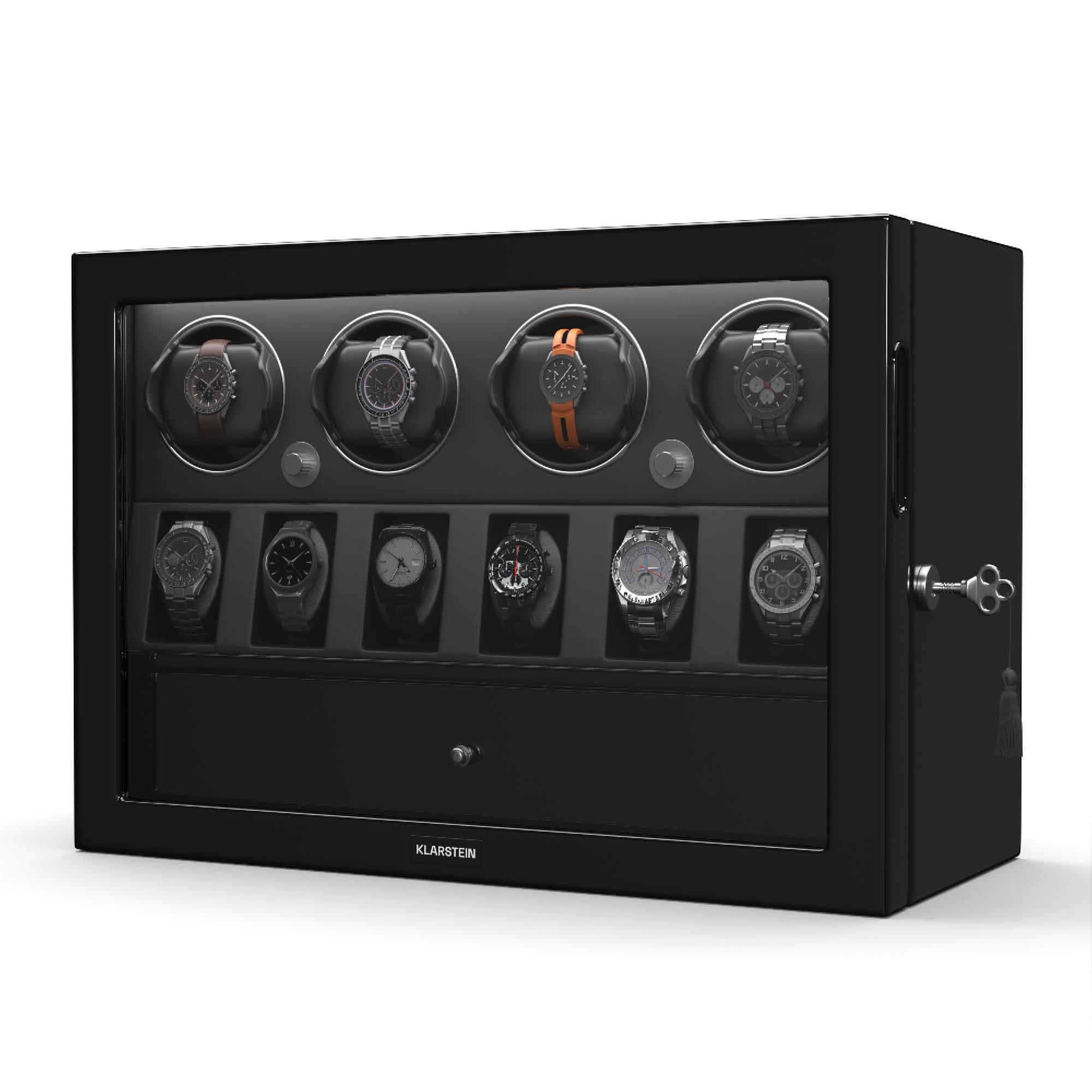 Klarstein ChronoVault navijač satova, 4+6 sata, veganski materijal, visoki sjaj, 4 režima, Mabuchi motor, LED, utičnica