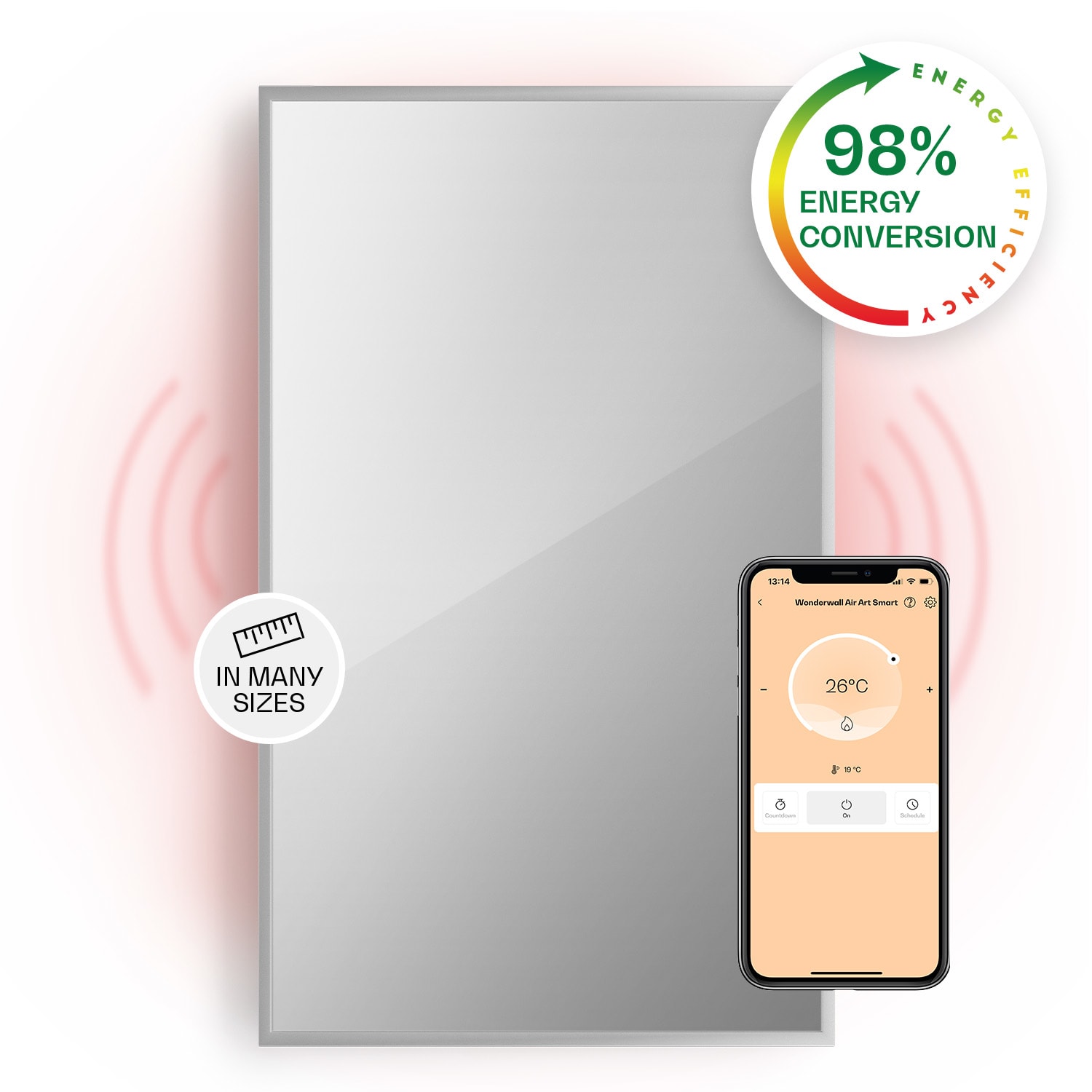 Klarstein La Palma 1000 smart ohrievač 2 v 1 Infračervený konvektor 120x60cm 1000W zrkadlová predná časť