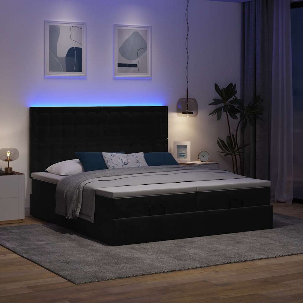 Otomanski okvir kreveta s madracima crni 180x200cm baršunasti