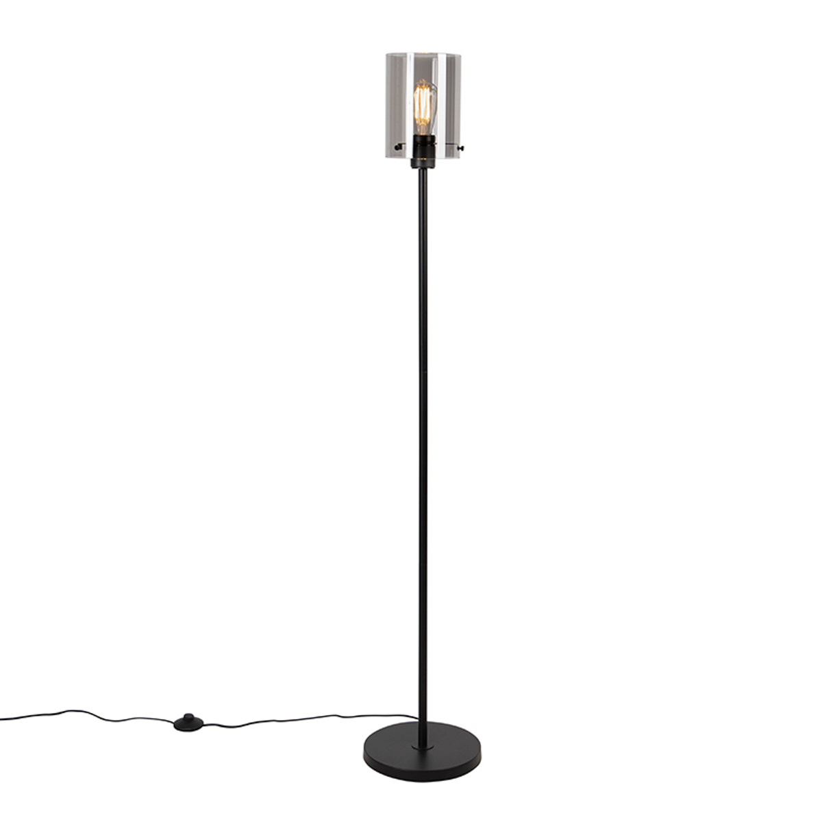 Dizajnerska podna lampa crna s dimnim staklom - Dome