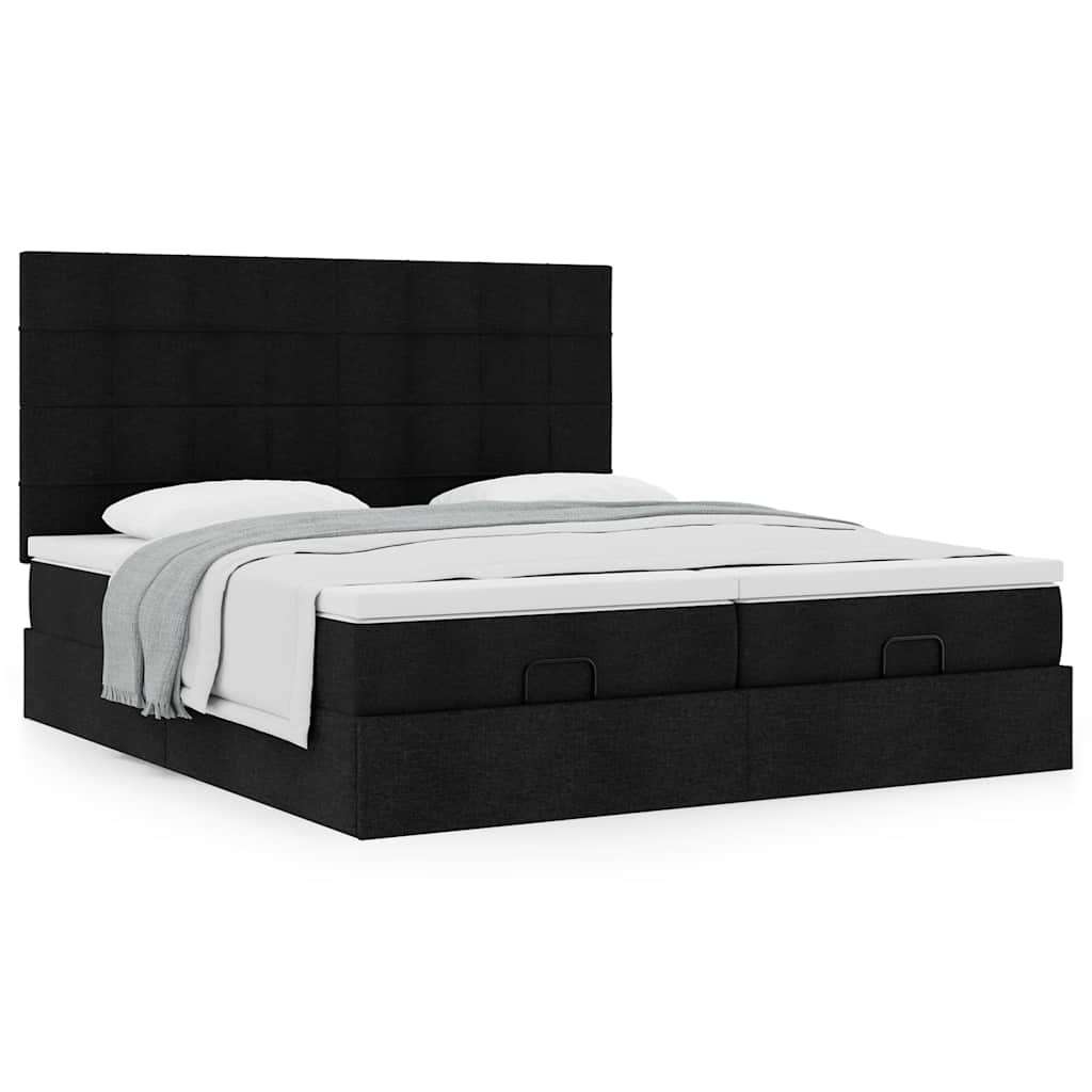 Otomanski okvir kreveta s madracima crni 200x200cm od tkanine
