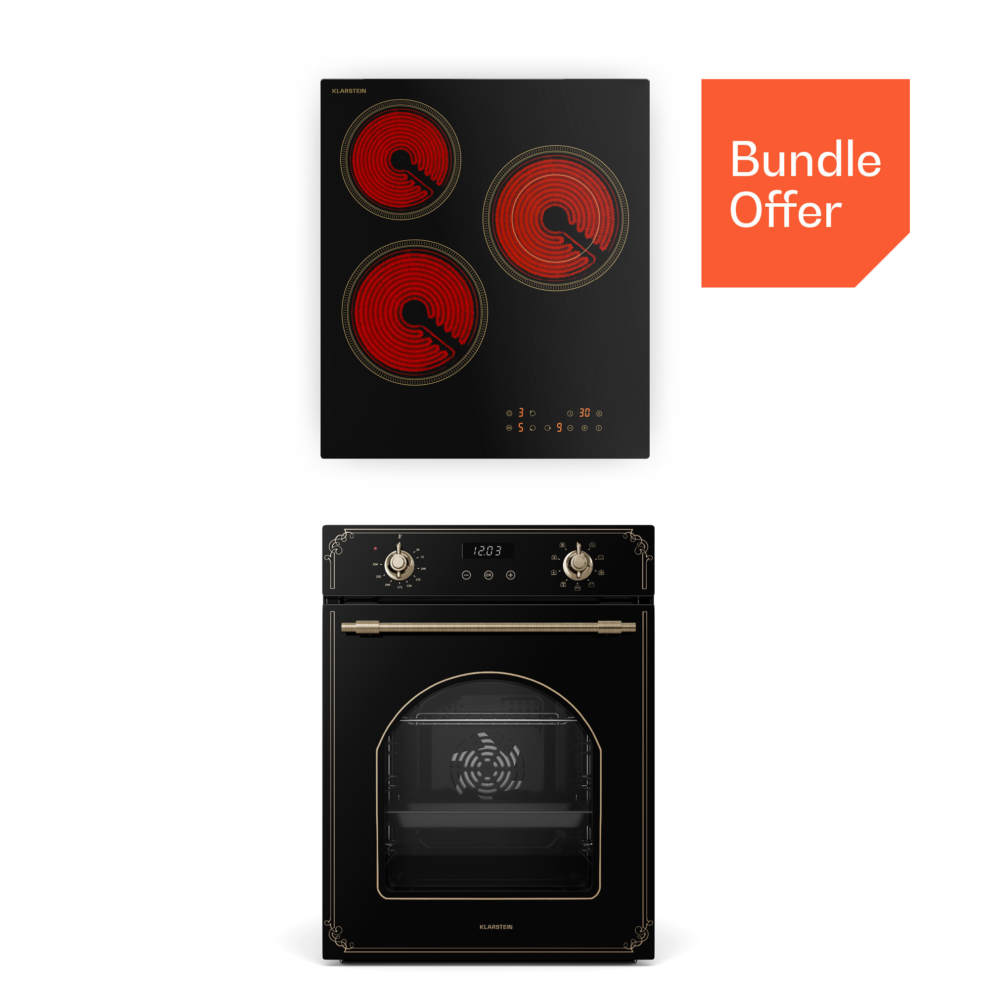 Klarstein Staklokeramička ploča za kuhanje Victoria + uska pećnica Victoria | Bezvremenski | 45 cm