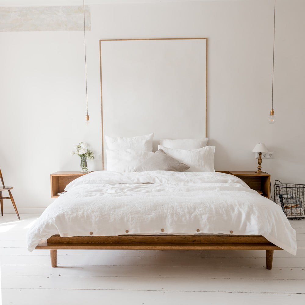Bijela posteljina za bračni krevet/za produženi krevet od mješavine lana 200x220 cm – Linen Tales