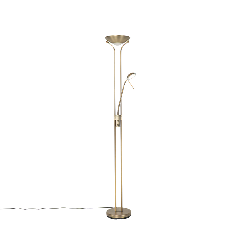 Moderna podna lampa brončana s lampom za čitanje, uključujući LED s prigušivanjem na toplije - Diva