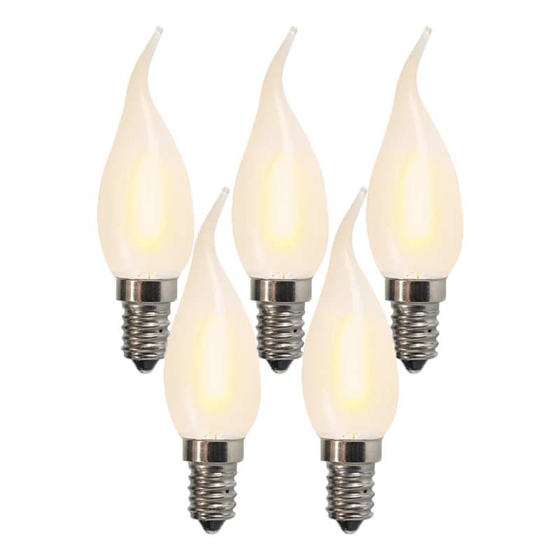 Set od 5 E14 LED matiranih žarulja u obliku svijeće BXS35 1W 100 lumena 2200K