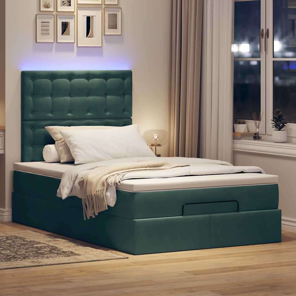Okvir za krevet s madracima tamnozeleni 120x190 cm baršunasti