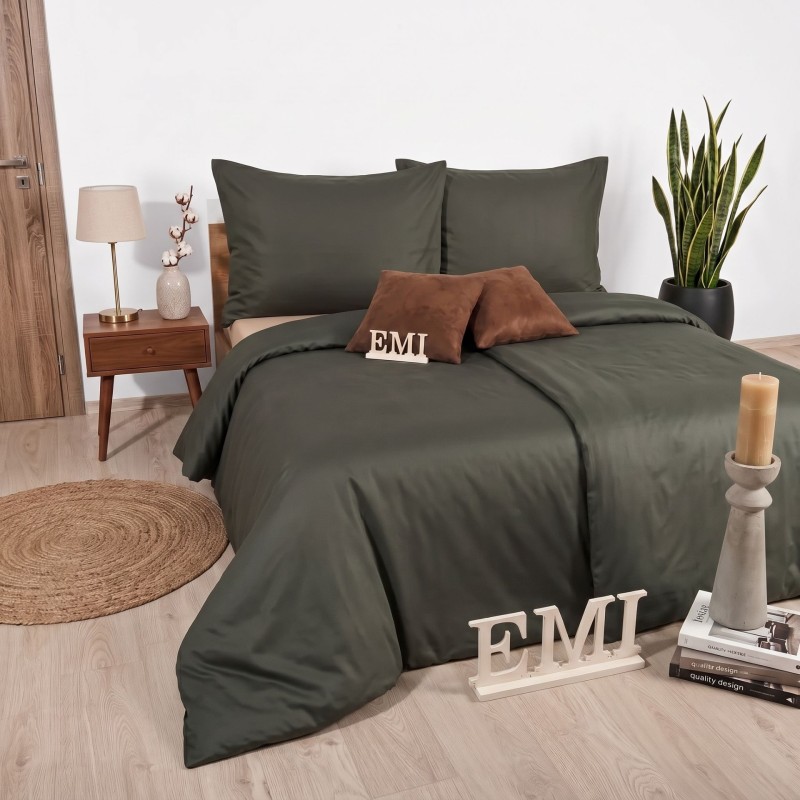 Satenska posteljina Dark Green EMI