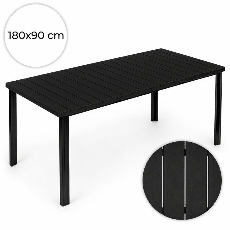 Crni vrtni stol za 8 osoba - poliwood - 180x90 cm