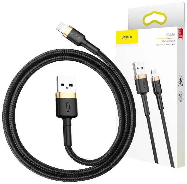 Kabel Baseus Cafule Cable USB Lightning 2A 3m (Gold+Black) (6953156296329)