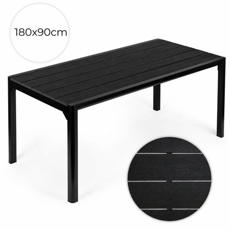 Crni vrtni stol za 8 osoba - poliwood - 180x90 cm